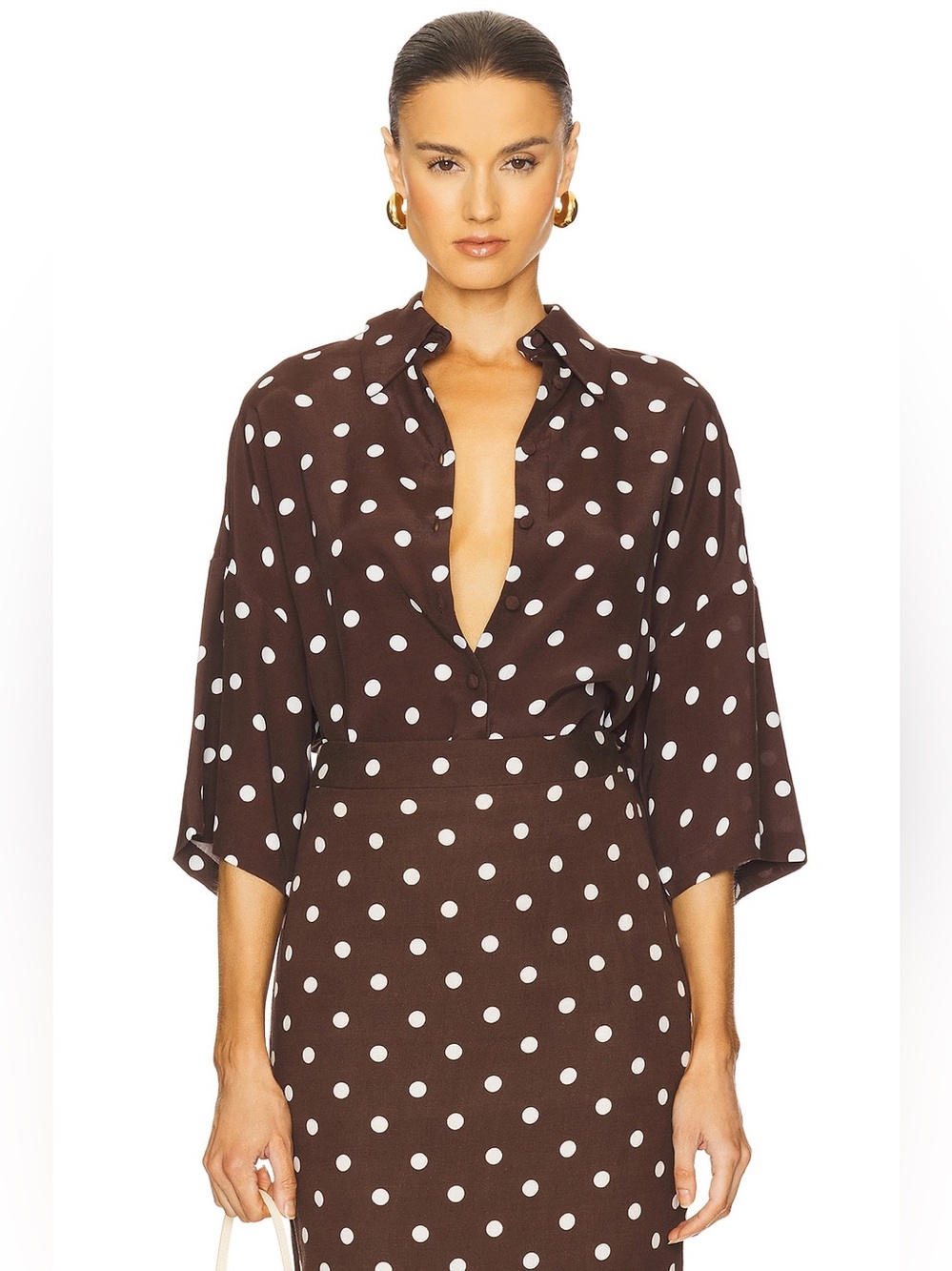 HEMANT & NANDITA Brown Blouse with White Polka Dots